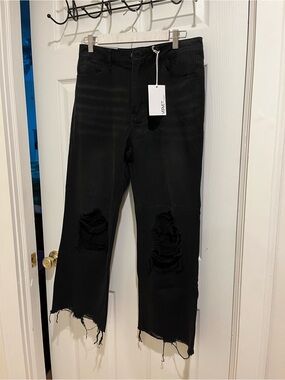 VERVET BY FLYING MONKEY Black Wide Leg Distressed Jeans